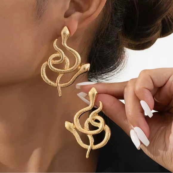 Akira Elegant Gold Swirl Snake Earrings - Picture 13 of 14